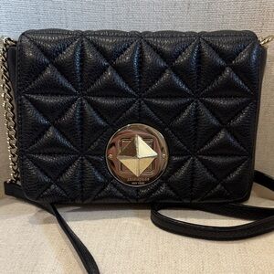 kate spade Black Quilted Leather Crossbody with Gold-Tone Medallion